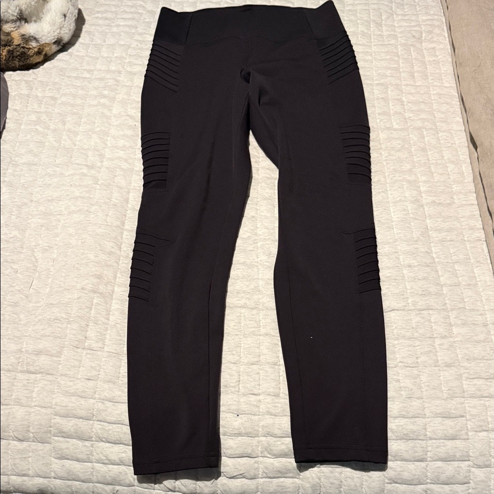 Athleta Black Delancey Moto Tight Leggings with Ribbed Knee Panels